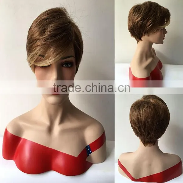 Women Party Short Straight Light Brown Natural Synthetic Full Wig American Women Synthetic Wigs photo-3