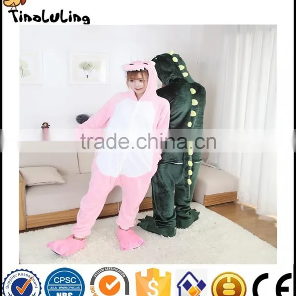 Autumn Winter Flannel Lovers Couples Animal Pajamas One Piece Cartoon Sleepwear Halloween Pink/Green Dinosaur Cosplay Pajama photo-6