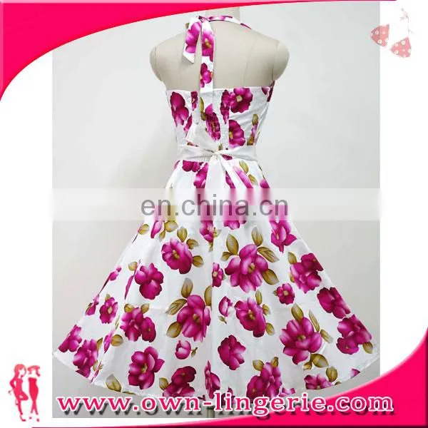 Floral Print Vintage 50s Dresses Women Rockabilly Pin Up Dress photo-3