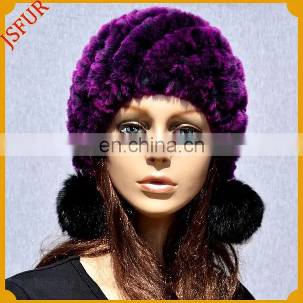 Genuine Rabbit Fur Hat With Bobble Pom Pom Fur Hat Women photo-4