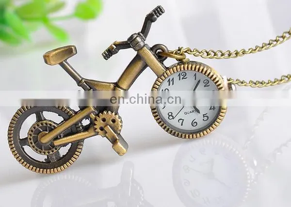 New Retro Mini Bronze Bike Bicycle Design Keychain Quartz Pocketed Fob Watch Pendant Necklace Fashion Sweater Key Chain Gifts photo-4