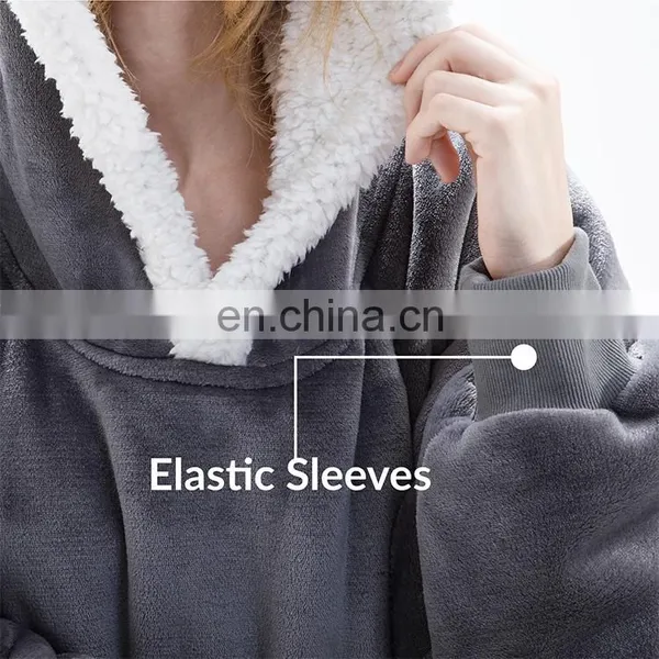 Elaborate Design Super Soft Double Sided Durable Wearable Sherpa Blanket Hoodie For Men Women Children photo-4