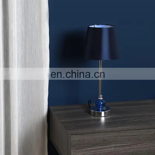 Top Sale Indoor Lighting Blue Glass Decoration Office Home Metal Bedside Table Lamp for Hotel photo-3