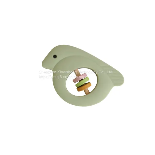 Baby Wooden Bird Bed Rattles Silicone Bird Shape Teether Rodent Baby Rattle Toys Teether photo-5