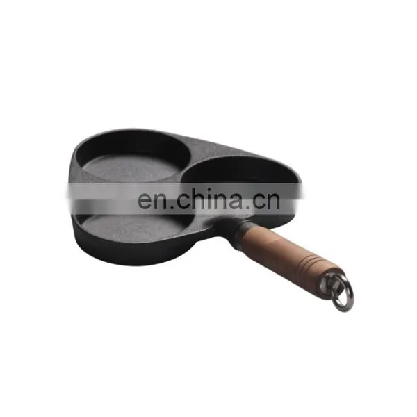 Cast Iron Divided 3 Egg Frying Pan With Wood Handle photo-5