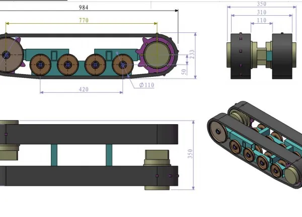 Châssis de chenilles hydrauliques en caoutchouc pour robot d'inspection et de nettoyage de tuyaux, base du crawler