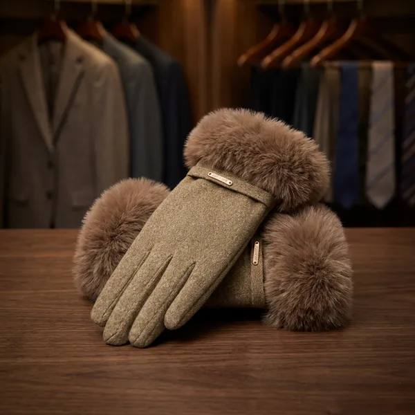 Custom Made Gloves OEM Service Elegant Faux Fur Cuff Metal Accent Soft Thermal Warm Gloves photo-4