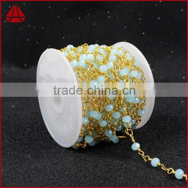 Blue Jade Quartz Chalcedony Stone Beaded Chains For Necklace-Free Shipping photo-2