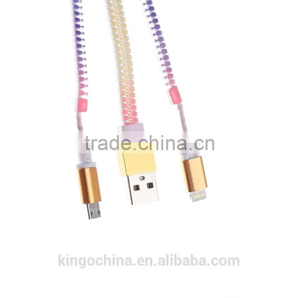 2016 New Product Funky Zipper Wire Data Line USB 2in 1 Cell Phone Data Cable photo-2