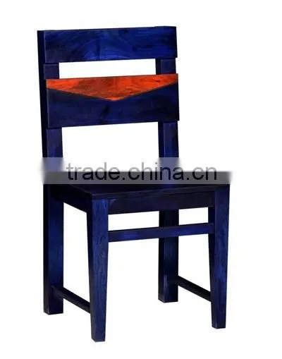 SEA BLUE VINTAGE MANGO WOOD DINING CHAIR , RETRO SOLID WOOD DINING CHAIR