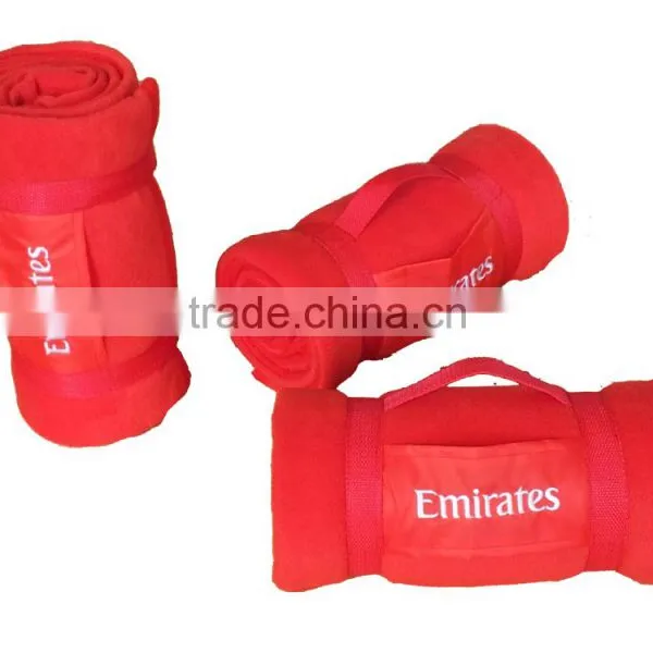 All Season Roll Up Solid Color Polar Fleece Travel Blanket With Carry Handle photo-4