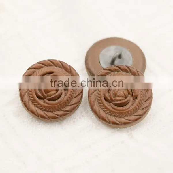 Brown Rose Pattern Leather Covered Shank Button photo-2