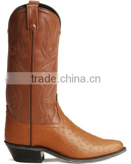 Black Wine Brown Smooth Leather Fancy Stitched Western Ostrich Print Cowboy Boots Wholesale photo-4