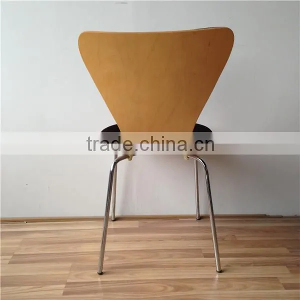 The Standard Stacking Brown Fabric Upholstery Plywood Dining Chair With Chrome Tube Legs photo-6