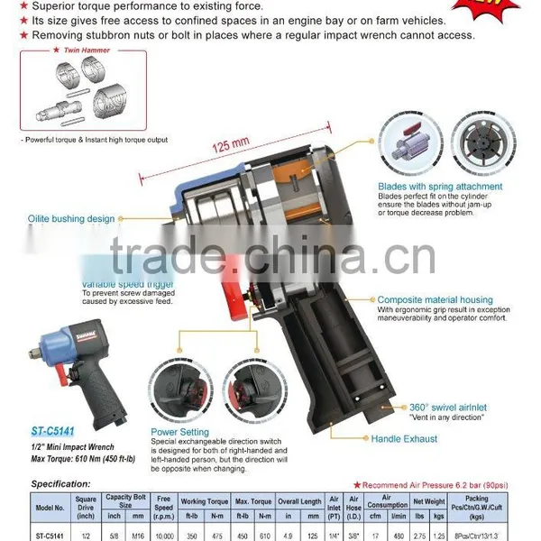 Compact Lightweight Composite 1/2" Professional Air Impact Wrench photo-2