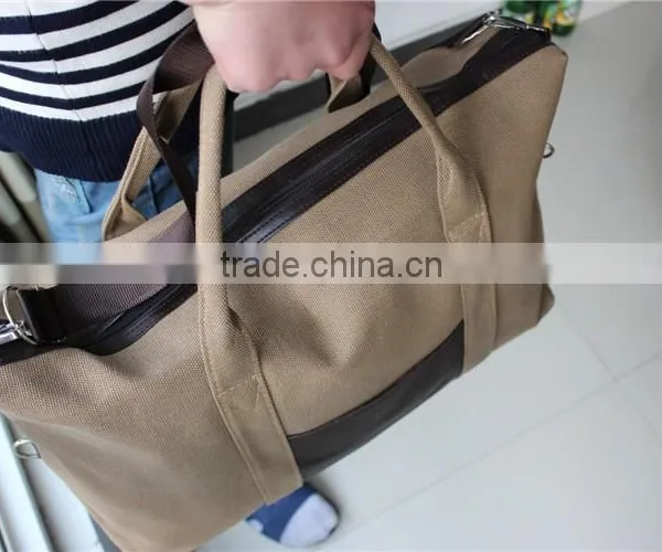 Vintage Khaki Canvas Tote Bag With Leather photo-4