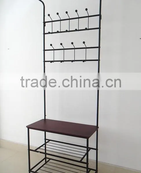 Cushion Bench Metal Foyer Hall Tree Entryway Hat Shoe Storage Coat Rack photo-2