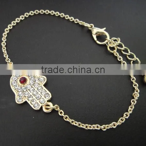 Rhinestone Paved Hamsa Hand Fatima Hand Evil Eye Charm Bracelet High Quality Goldfill Chain Bracelet photo-2
