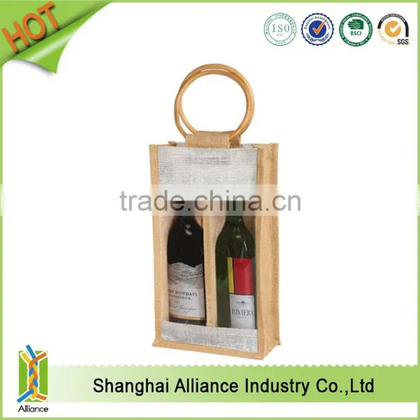 Clear Jute Bag With Window/small Jute Wine Bag With Cotton Material Handle photo-2