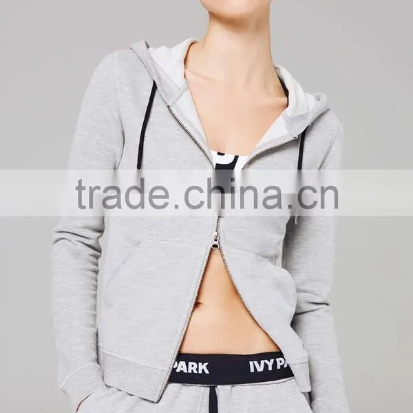 100% Cotton Plain Hoodie Plain Grey White Zip-Through Hoodie Wholesale Custom Made in China photo-3