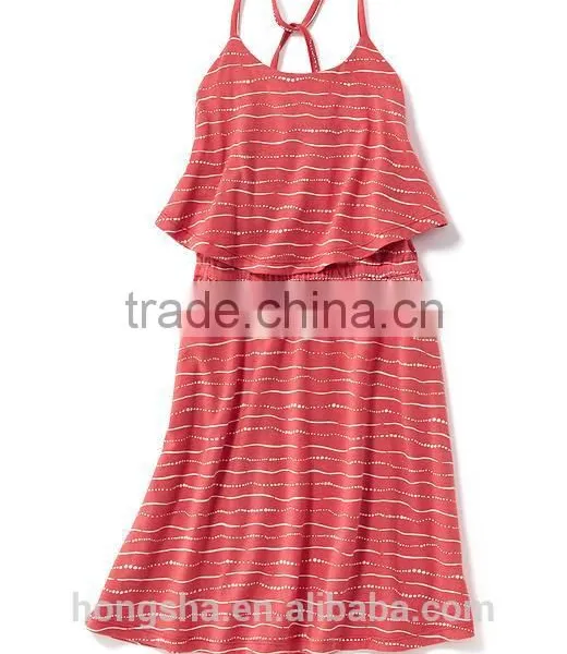 Cute Ruffle Top Spagetti Strap Child Girls Dress HSD8131 photo-3