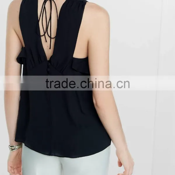 2016 Fashion Flowy Ruffle Tie Back Tank HST8029 photo-6