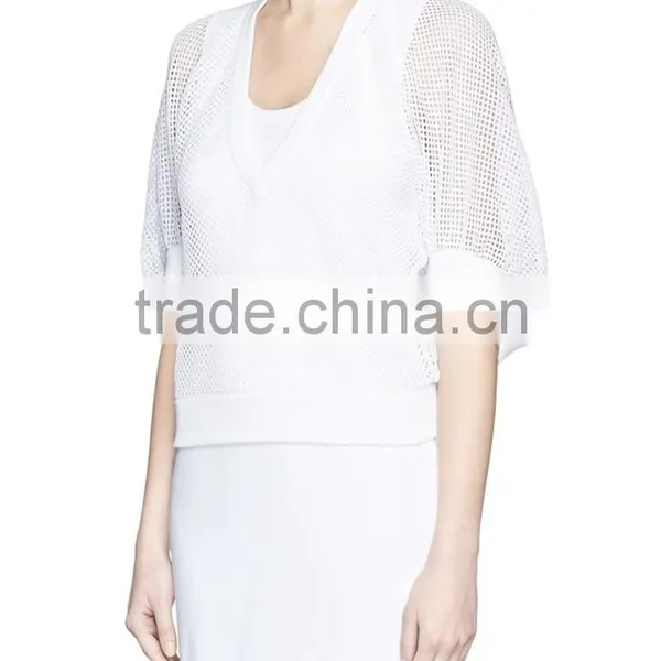 Korea Style Fashion Design Lady Custom Bell Sleeve Mesh Knit Sweater photo-2