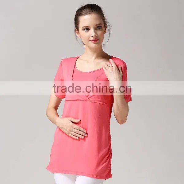 Wild Short Sleeve Maternity Clothes Solid Breastfeeding Clothing Athleisure Nursing T-shirts photo-3