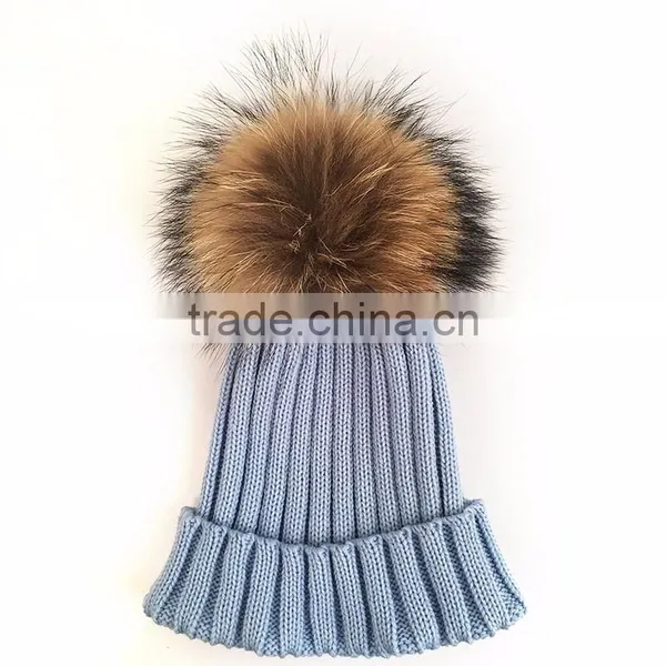 Myfur Adults Wholesale Winter Knitting Hat With Real Raccoon Fur Pom Pom photo-2