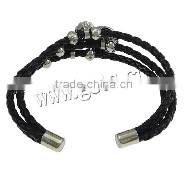 Bracelet Men Leather PU Bracelet With Stainless Steel Leather Bracelet Wholesale photo-2