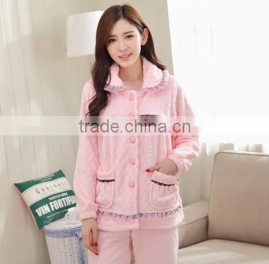 Pink Lovely Fleece Winter Women Pajamas photo-3
