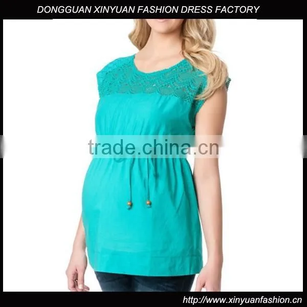 Short Sleeve Tie Front Maternity Top, Fashion Blouses for Pregnant, Pregnant Clothes