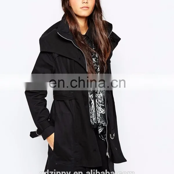 Wide Collar Trench Coat With D-ring Waist Belt and Cuffs photo-2