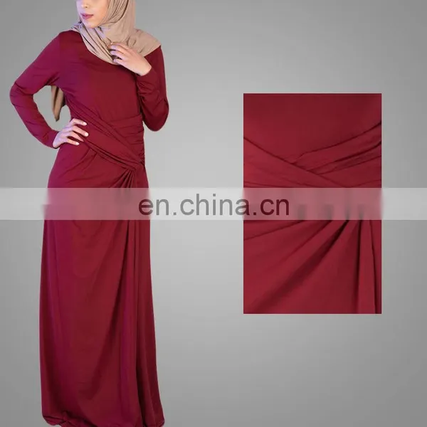 Muslim Long Sleeve Abaya Red Jersey Fabric Islamic Design Plain Solid Color Abaya Dress photo-5