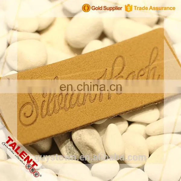 Custom Denim Hot Pressed Embossed Brand Name Genuine Brown Leather Label Patch photo-3