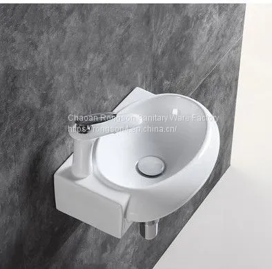 Factory Direct Suppliy Chinese Single Hole 18 Inch Luxury Corner Ceramic Bathroom Wall Hung Basin With Holder photo-2