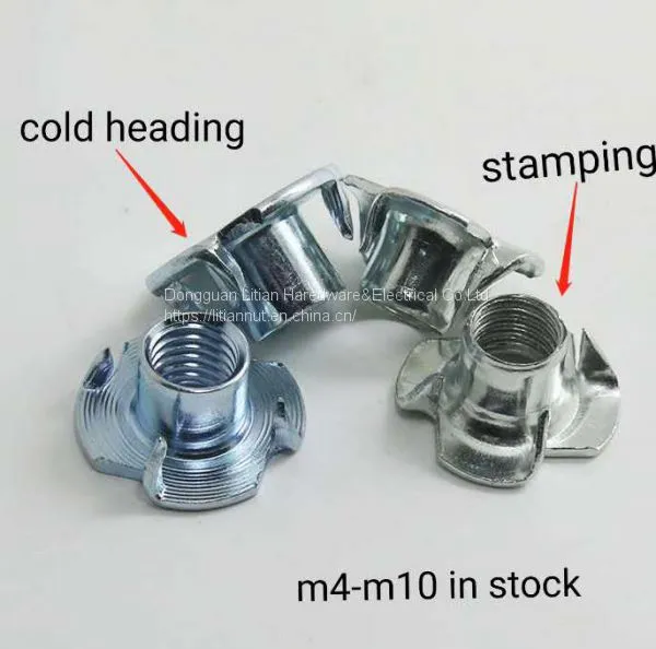 Carbon Steel DIN1624 T-slotted Zinc Plated m8 Thumb t Nut Four Claw 4 Prong Insert Tee Nuts for Wood Furniture