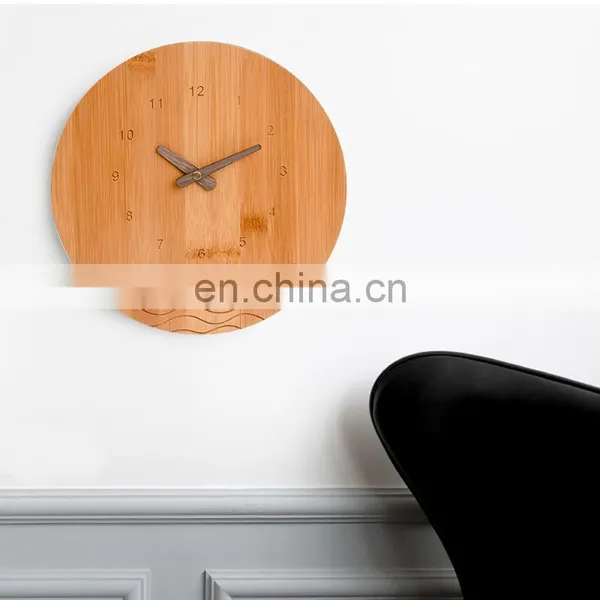 Eco-friendly Premium Round Shaped Household Office Bamboo With Wavy Line Analog Wall Clock photo-4