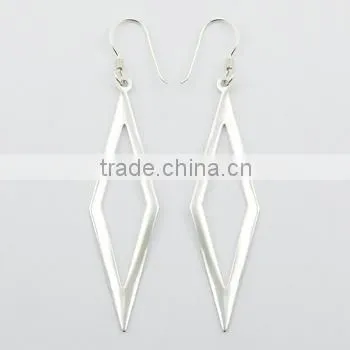 Diamond Shaped Outlines Silver Danglers