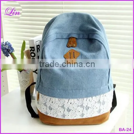Fashion Floral Lace +Denim Canvas Women Bag Backpack School Bag For Teenagers Ladies Girl Back Pack Schoolbag Bagpack
