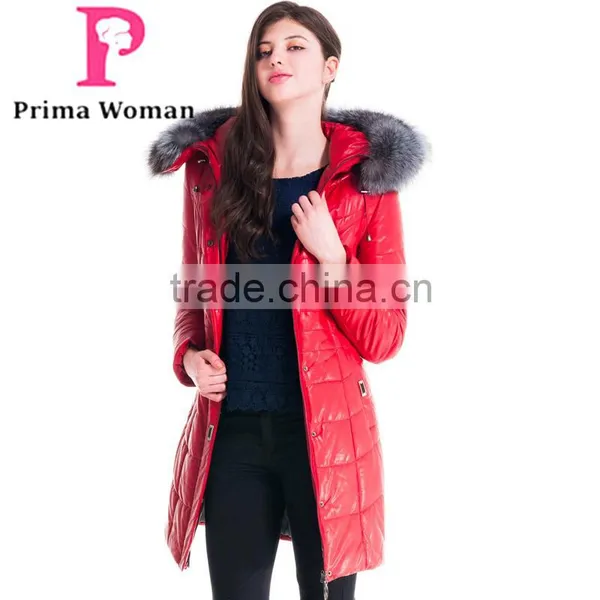 2015 Winter Women Medium Length Slim Fit Coat With Brown Fox Hat Overcoat photo-4