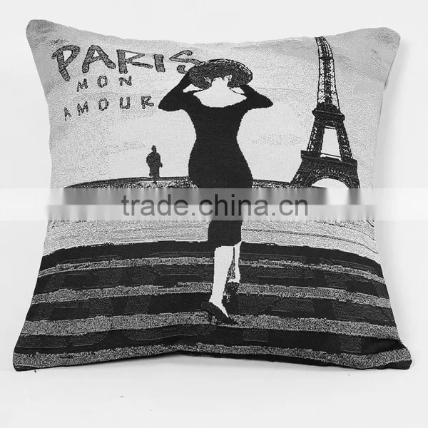 2016 Hotsale 100% Cotton Wholesale Printed Portrait Cushion, Black and White Jacquard Cushion photo-2