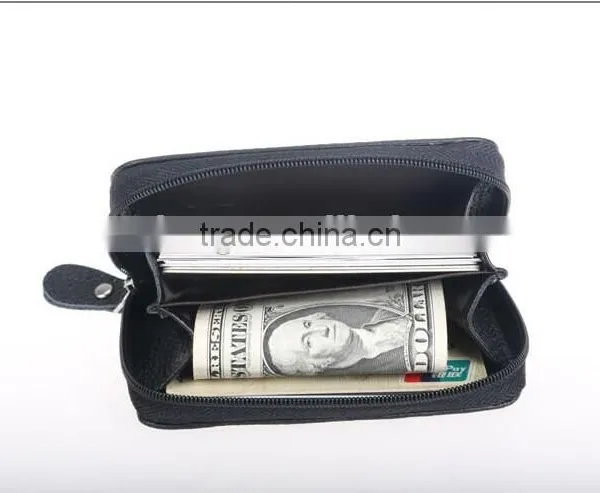 RFID Blocking Genuine Leather Wallet, Credit Card Coin Wallet. Mini Handheld Purse photo-3