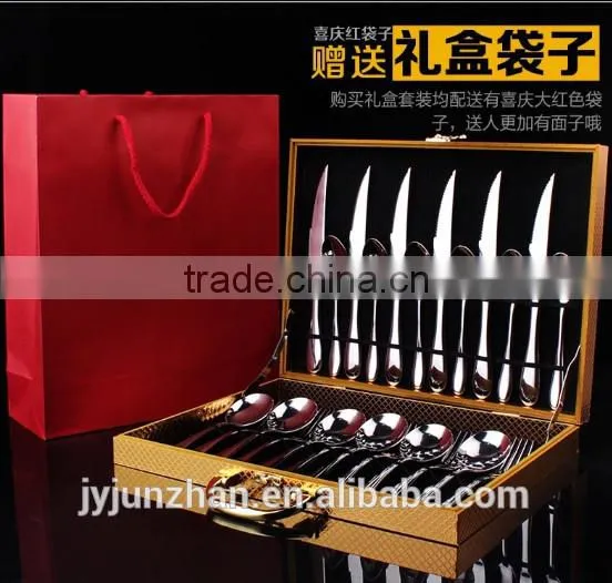 24pcs Spoon Fork Knife Sets With Plain Handle and Wooden Box Packing photo-5