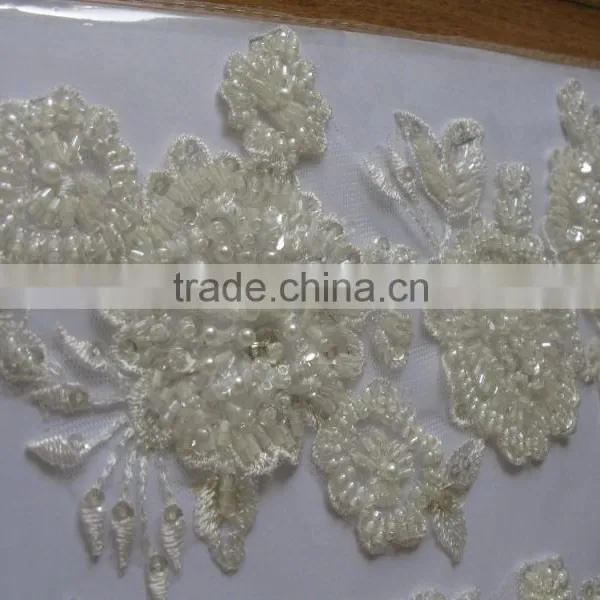 African Guipure Lace Fabric/ Embroidery Flower Hot Sale Long Good Quality Chiffon Beaded Lace Appliqued/dubai Laces