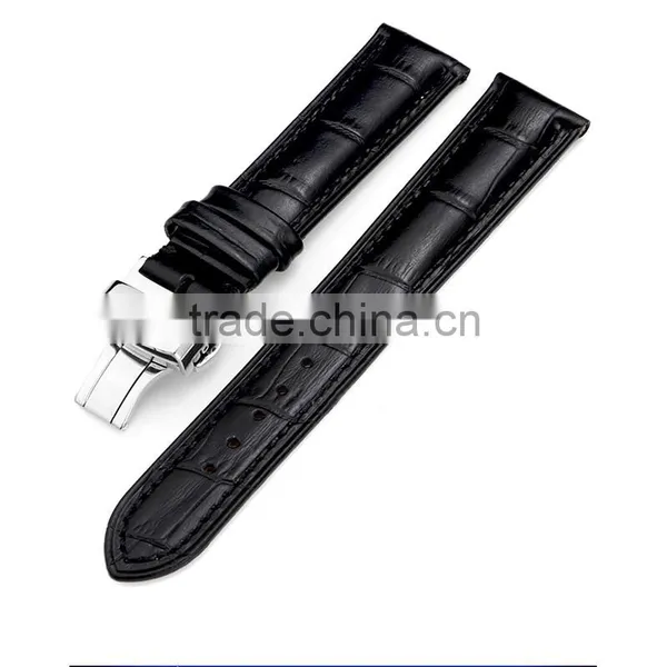 Men Waterproof Classic Head Layered Genuine Cow Leather Butterfly Clasp Watch Band 22mm 24mm photo-6