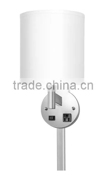 Hot Selling UL CUL ETL Certification Brushed Nickel Power Outlet Hotel Wall Lamp for USA Canada Mexico