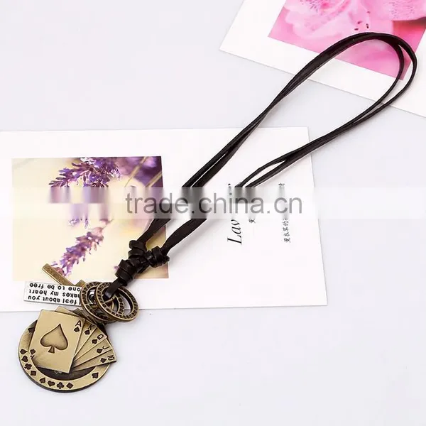 High Quality Custom Wholesale New Trendy Implicit Sterling Silver Leather Necklace photo-3