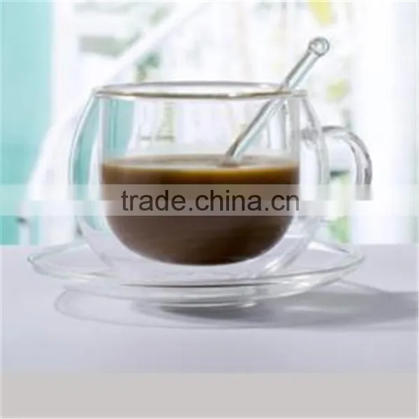 European High Borosilicate Heat-resistant Glass Coffee Cup With Handle,spoon and Saucers.double Wall Glass Coffee Tea Cup Sets. photo-2