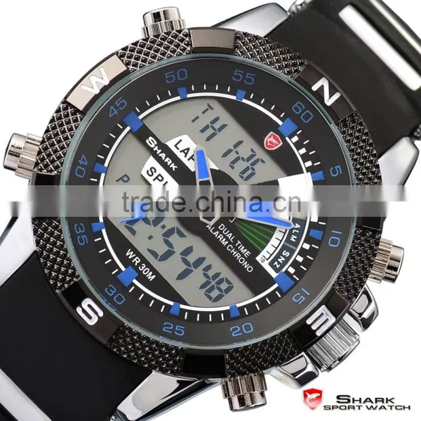 Shark Digital Day Date Blue Hands LED Mens Sports Analog Wrist Watch photo-2
